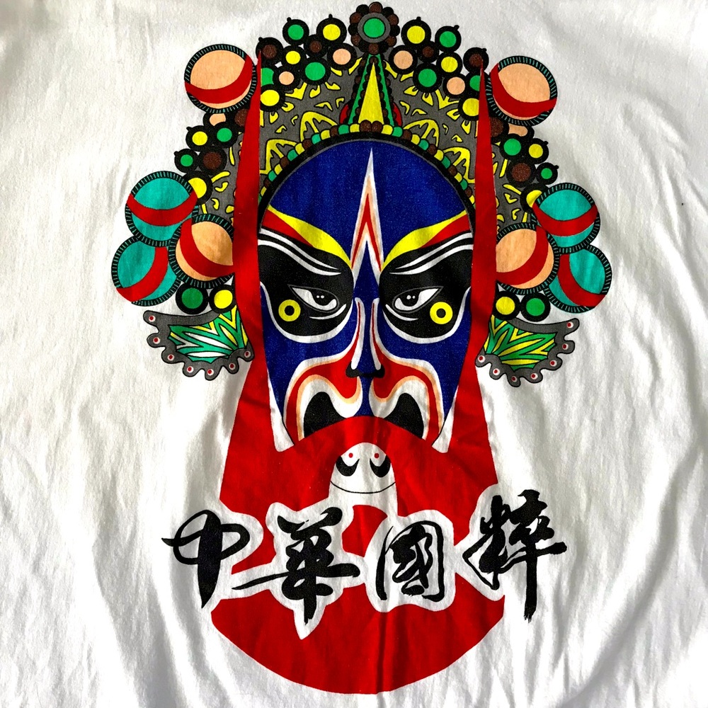 Men Large Chinese Opera Mask T-shirt Beijing Peiking Blue red white SS Women XXL